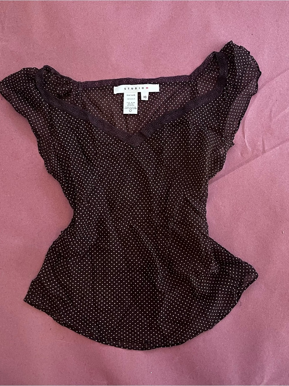 Studio M Black Polka Dot V-Neck Cap Sleeve Camisole